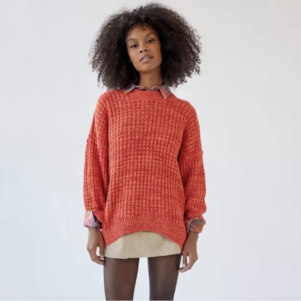 Urban Outfitters BDG‎ Max Waffle Knit Pullover Sweater Orange Size Extra Small